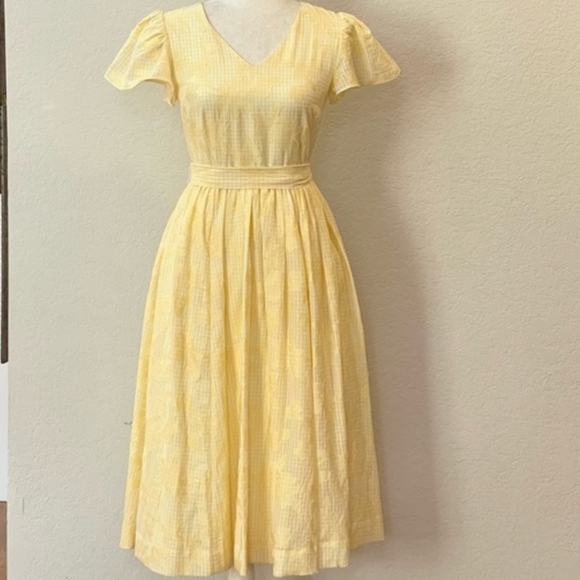 Rachel Parcell Women's Yellow Burnt-out Gingam Midi Dress - Picture 9 of 14